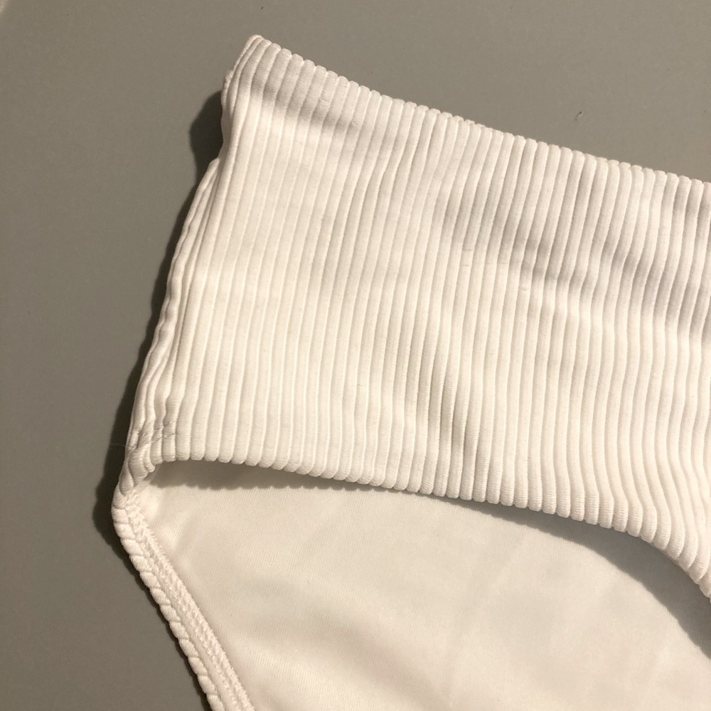 NWT Calia Novelty Mid Rise Pure White Ribbed Bikini Bottom size XL